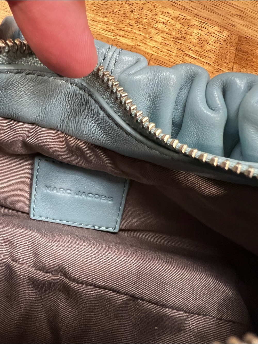 Marc Jacobs sky blue Leather Ruched Top-Handle Satchel with Matching Wallet - Picture 3 of 15